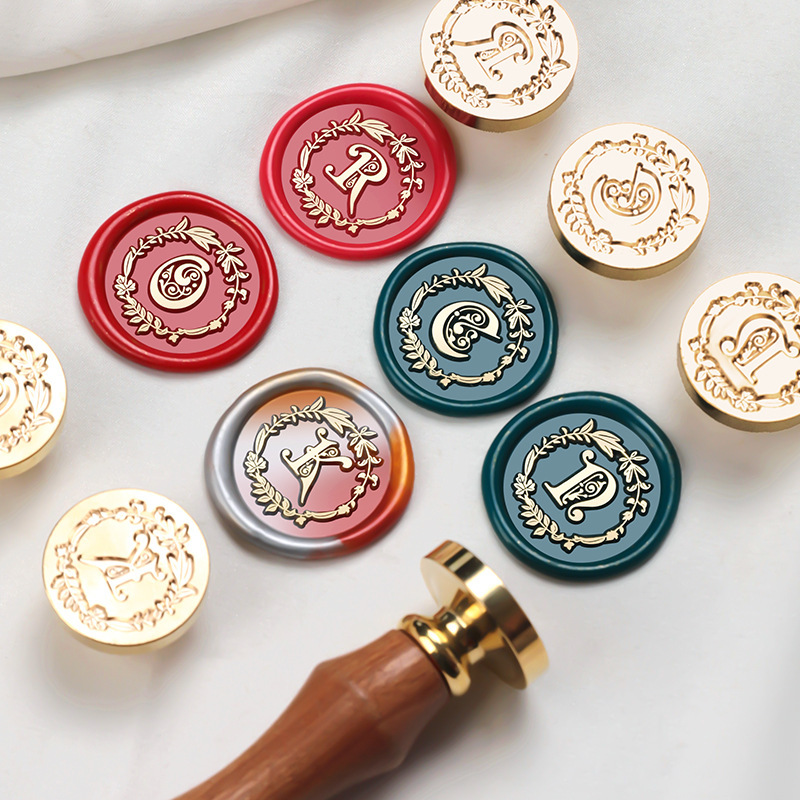 1 Set Wax Seal Stamp Wreath Letter Metal Seal Head+Rosewood Handle, 26 English Letter Fire Paint Seal, Suitable for Wedding Invitations, Envelope Cards, Gift Packaging, Scrapbooks - Image 7