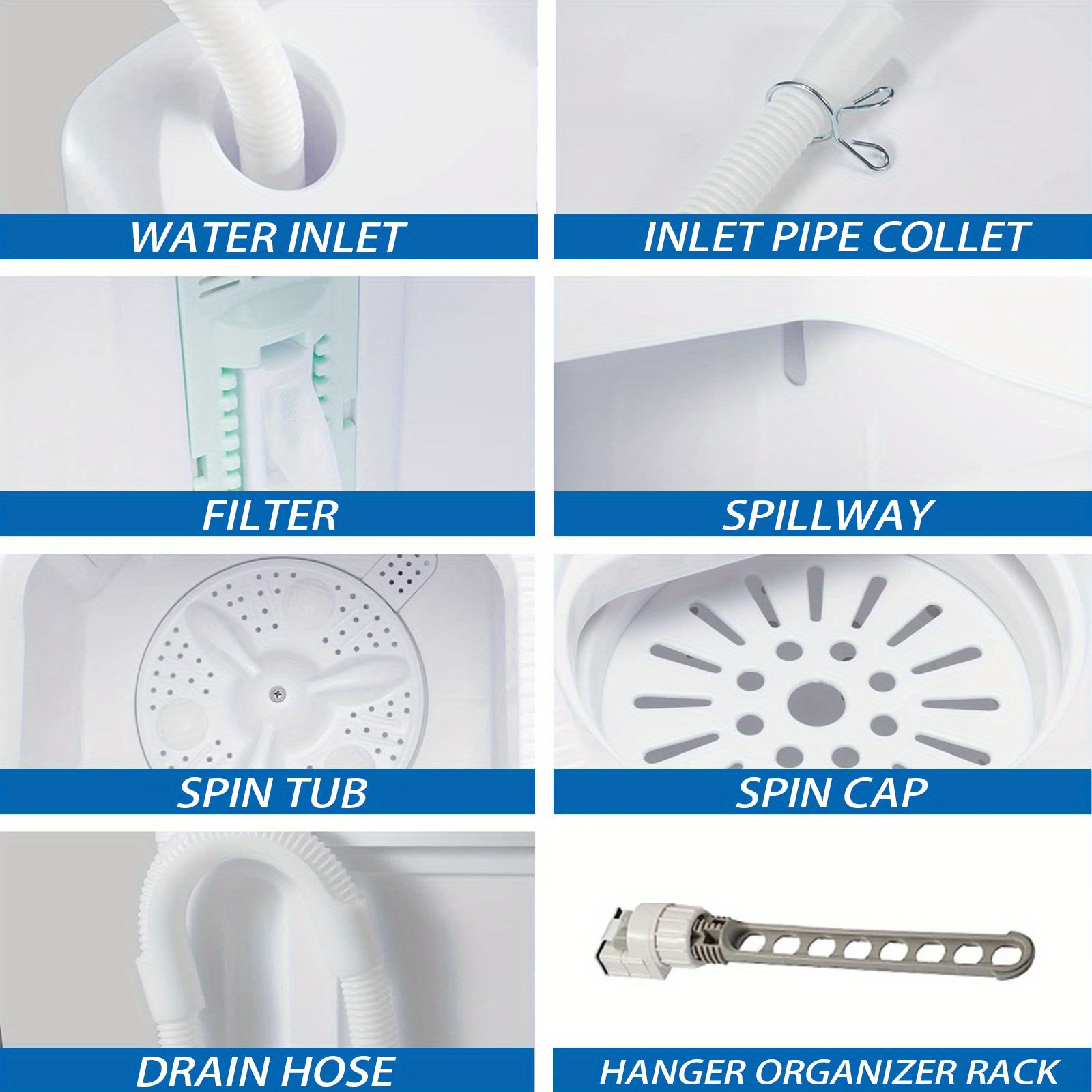18/ 22/ 32Lbs Capacity Compact Mini Portable Double Drum Washer, Washing Machine, Free 8 Hangers And 1 Drying Rod - Saves Space, 1300 RPM, Saves Energy And Takes Care of Your Clothes - Great for Small Loads, Camping And Caravanning, Christmas Gift - Image 11