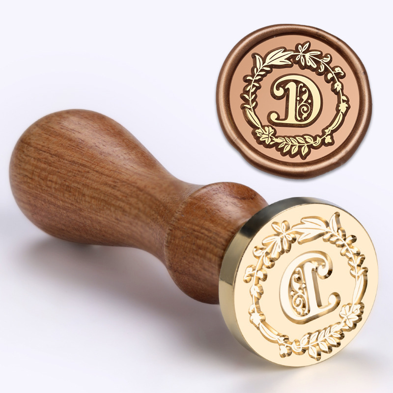 1 Set Wax Seal Stamp Wreath Letter Metal Seal Head+Rosewood Handle, 26 English Letter Fire Paint Seal, Suitable for Wedding Invitations, Envelope Cards, Gift Packaging, Scrapbooks - Image 9