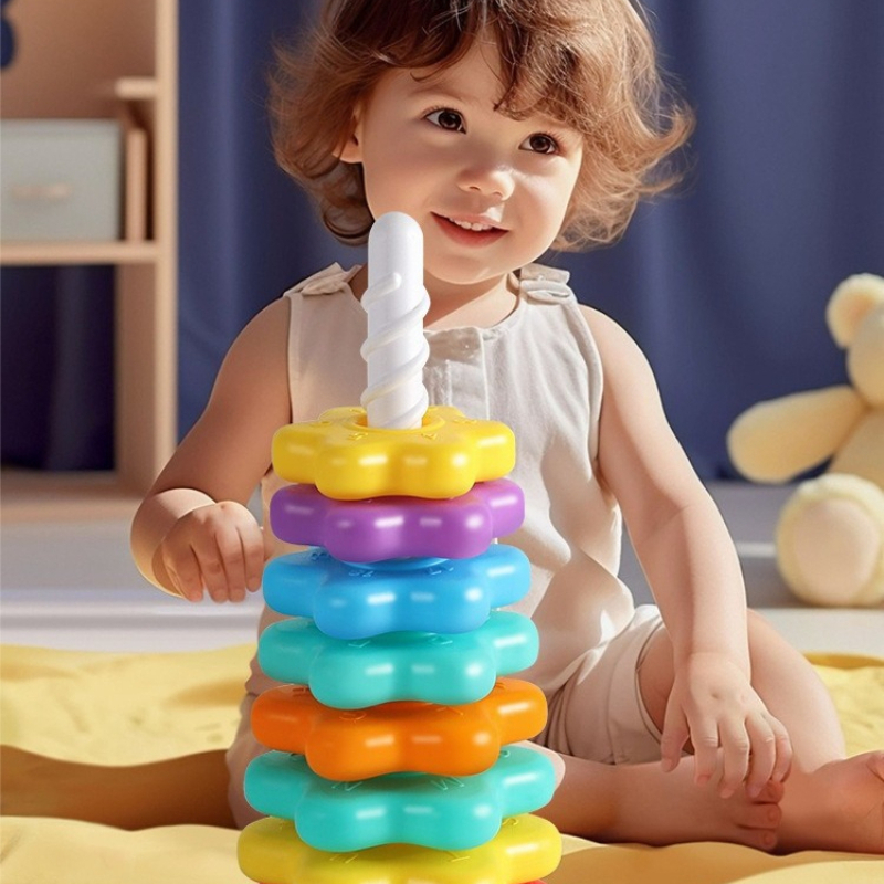 6-Layer Rainbow Spinning Stacking Tower, Kids Party & Christmas Gift, Back to School & School Supplies. Unisex Pretend Play Toy, Ideal for Parties and Holidays. Boosts Interaction, Trains Hand-eye-foot Coordination. Random Colors & Styles. - Image 4