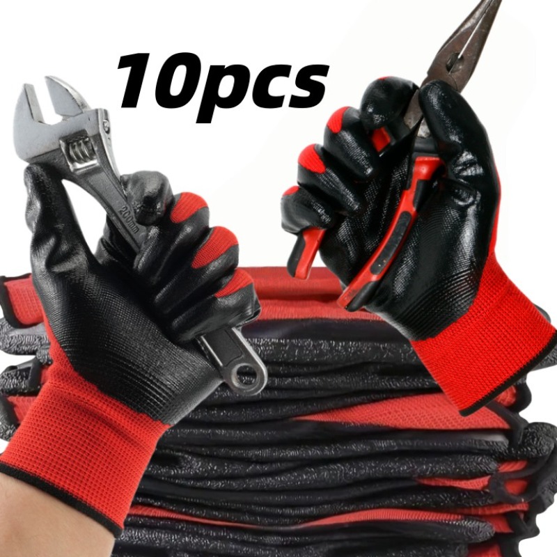 10pcs Heavy-Duty Coated Work Gloves, Labor Gloves, Gardening Gloves, Cycling Gloves, Horse Racing Gloves, Auto Gloves, Anti-Slip Gloves with Perfect Fit, Elastic Polyester Fabric Non-Slip Safety Gloves, Suitable for Various Outdoor Work Scenarios - Image 2