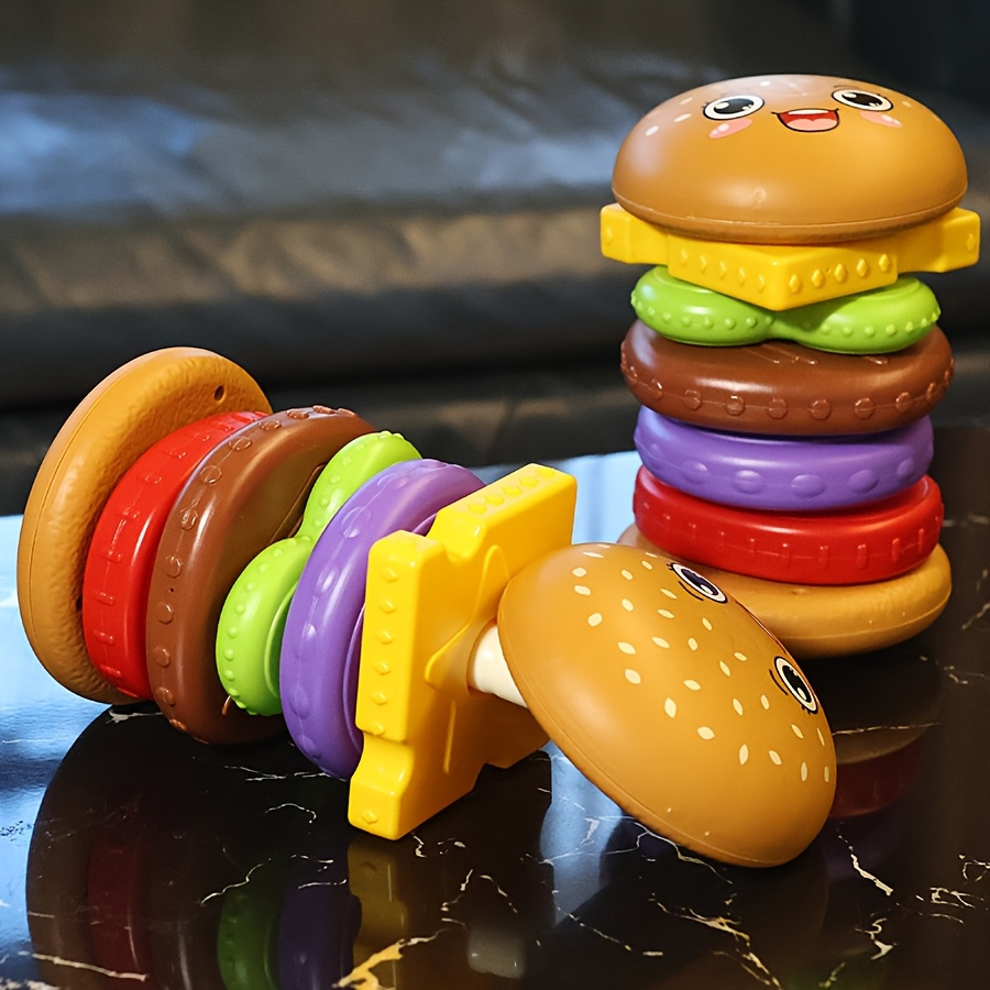 A Toy Designed Like a Stacked Hamburger, Featuring Vibrant Colors to Aid in Recognition, Enhance Hand-Eye Coordination, And Serve As a Rotating Puzzle. an Ideal Present for Birthdays, Christmas, Or Halloween, Suitable for Both Boys And Girls - Image 2
