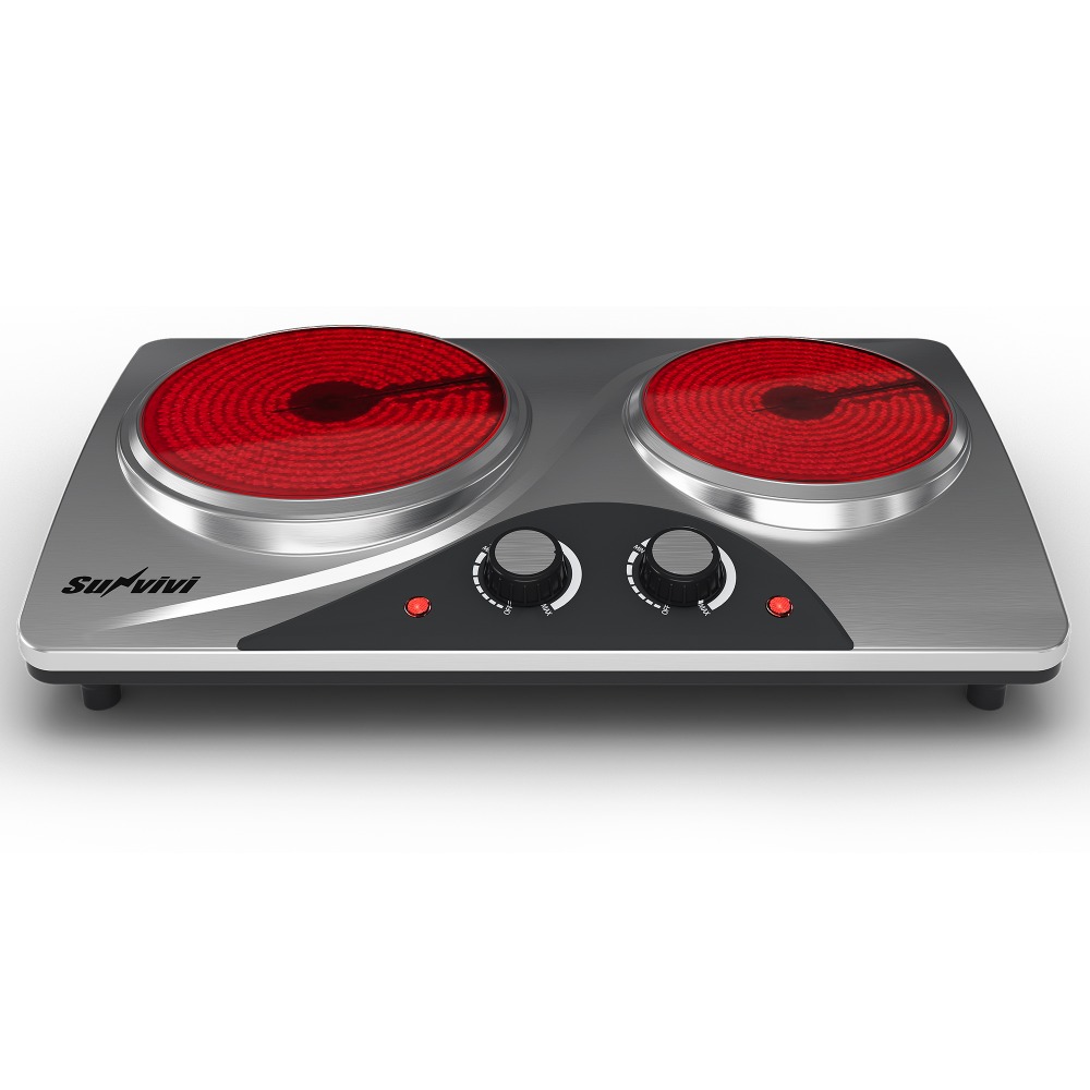 1800W Dual Burner Portable Electric Ceramic Stove: Knob Control, Indicator Light, Compatible with All Cookware, Ideal for Multiple Cooking Scenarios, Silver Electric Cooktop, Portable Stove, Countertop Burners, Silver - Image 2