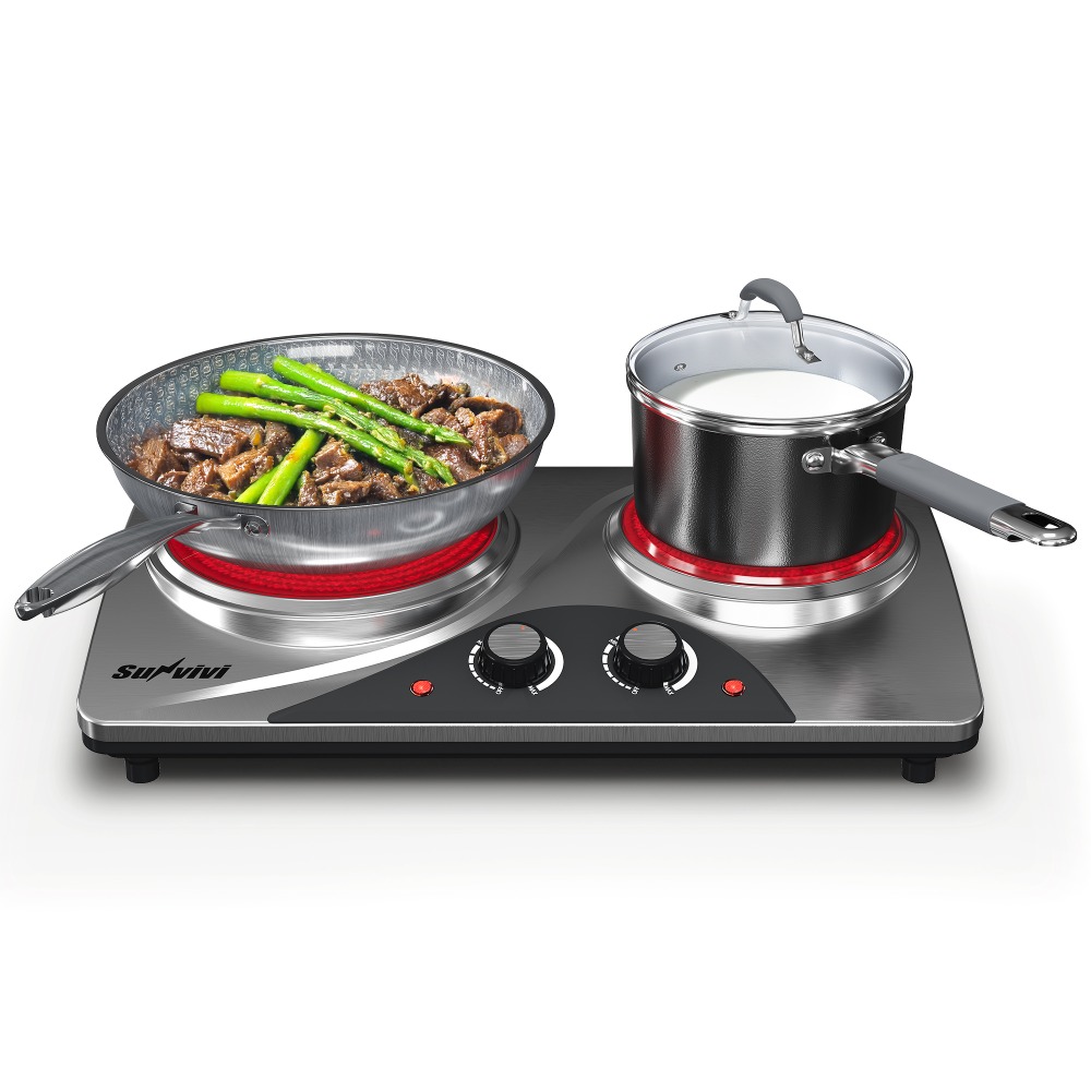 1800W Dual Burner Portable Electric Ceramic Stove: Knob Control, Indicator Light, Compatible with All Cookware, Ideal for Multiple Cooking Scenarios, Silver Electric Cooktop, Portable Stove, Countertop Burners, Silver - Image 5