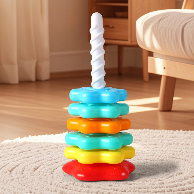 6-Layer Rainbow Spinning Stacking Tower, Kids Party & Christmas Gift, Back to School & School Supplies. Unisex Pretend Play Toy, Ideal for Parties and Holidays. Boosts Interaction, Trains Hand-eye-foot Coordination. Random Colors & Styles. - Image 7