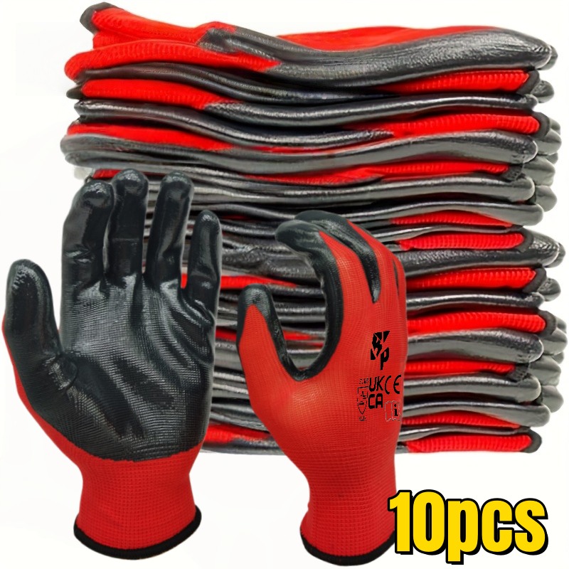 10pcs Heavy-Duty Coated Work Gloves, Labor Gloves, Gardening Gloves, Cycling Gloves, Horse Racing Gloves, Auto Gloves, Anti-Slip Gloves with Perfect Fit, Elastic Polyester Fabric Non-Slip Safety Gloves, Suitable for Various Outdoor Work Scenarios - Image 3
