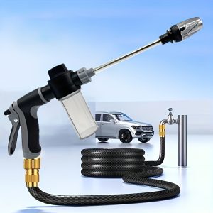 1pc Portable High-Pressure Car Wash Water Gun, Quick Connect Adapters for 3/4 Inch And 1/2 Inch, Multifunctional Garden Hose Nozzle, Adjustable Thickened Rod Spray, Suitable for Car Cleaning And Pet Washing