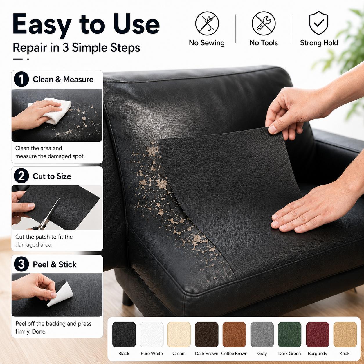 1 Roll Self-Adhesive Leather Repair Patches, Multicolor Leather Sofa Repair, Car Seat Damage Repair Stickers, Thickened Wear-Resistant And Freely Cuttable, Self-Adhesive Backing Suitable for Leather Sofas, Chairs, Headboards - Image 4