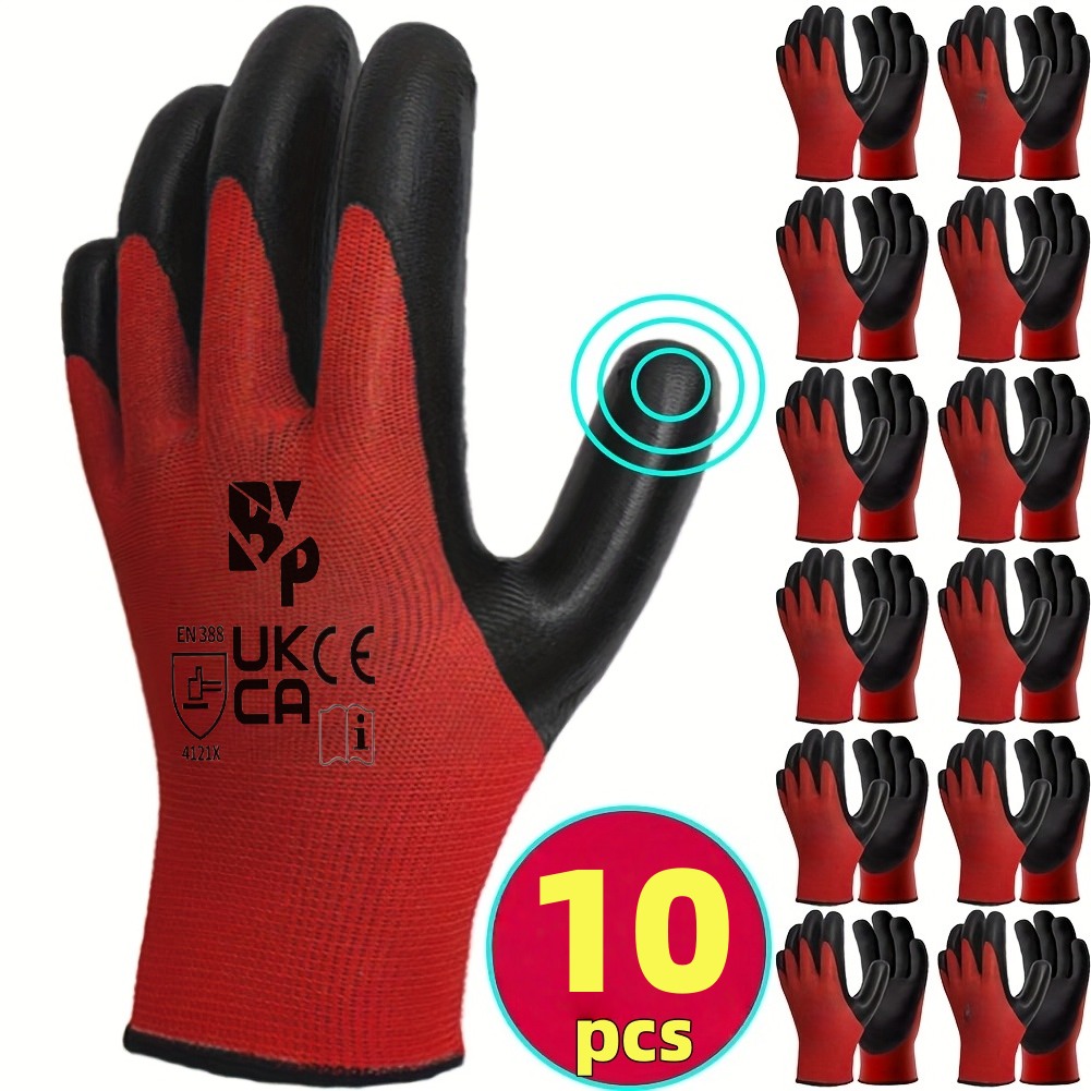 10pcs Heavy-Duty Coated Work Gloves, Labor Gloves, Gardening Gloves, Cycling Gloves, Horse Racing Gloves, Auto Gloves, Anti-Slip Gloves with Perfect Fit, Elastic Polyester Fabric Non-Slip Safety Gloves, Suitable for Various Outdoor Work Scenarios - Image 5