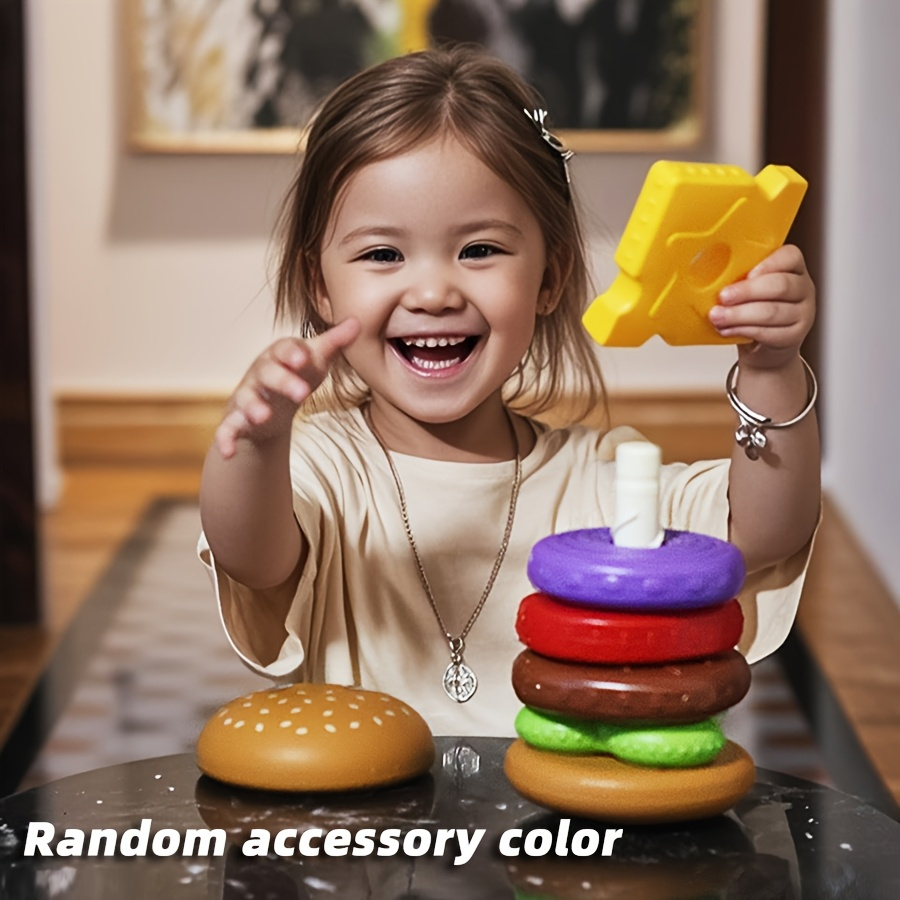 A Toy Designed Like a Stacked Hamburger, Featuring Vibrant Colors to Aid in Recognition, Enhance Hand-Eye Coordination, And Serve As a Rotating Puzzle. an Ideal Present for Birthdays, Christmas, Or Halloween, Suitable for Both Boys And Girls - Image 3