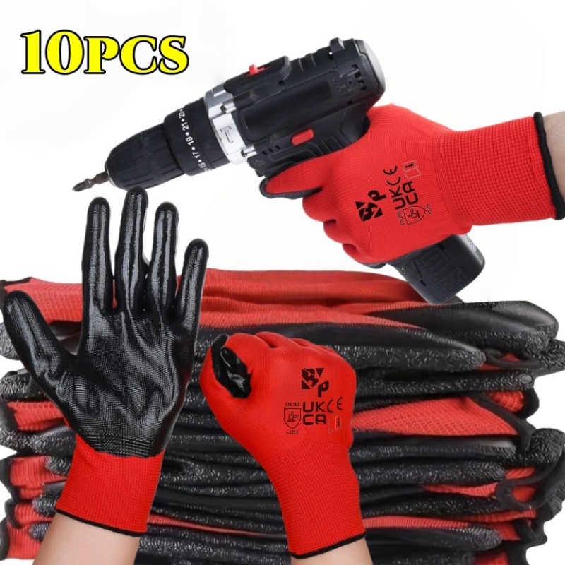 10pcs Heavy-Duty Coated Work Gloves, Labor Gloves, Gardening Gloves, Cycling Gloves, Horse Racing Gloves, Auto Gloves, Anti-Slip Gloves with Perfect Fit, Elastic Polyester Fabric Non-Slip Safety Gloves, Suitable for Various Outdoor Work Scenarios - Image 6