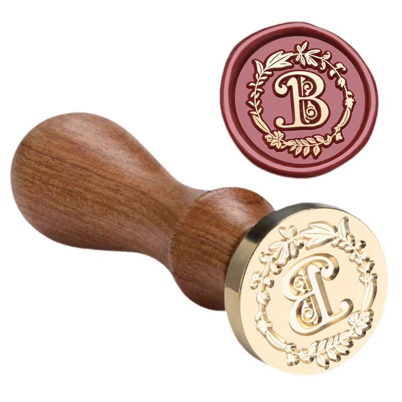 1 Set Wax Seal Stamp Wreath Letter Metal Seal Head+Rosewood Handle, 26 English Letter Fire Paint Seal, Suitable for Wedding Invitations, Envelope Cards, Gift Packaging, Scrapbooks - Image 11