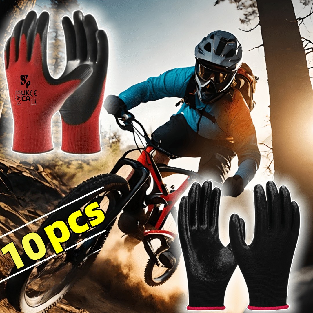 10pcs Heavy-Duty Coated Work Gloves, Labor Gloves, Gardening Gloves, Cycling Gloves, Horse Racing Gloves, Auto Gloves, Anti-Slip Gloves with Perfect Fit, Elastic Polyester Fabric Non-Slip Safety Gloves, Suitable for Various Outdoor Work Scenarios - Image 4