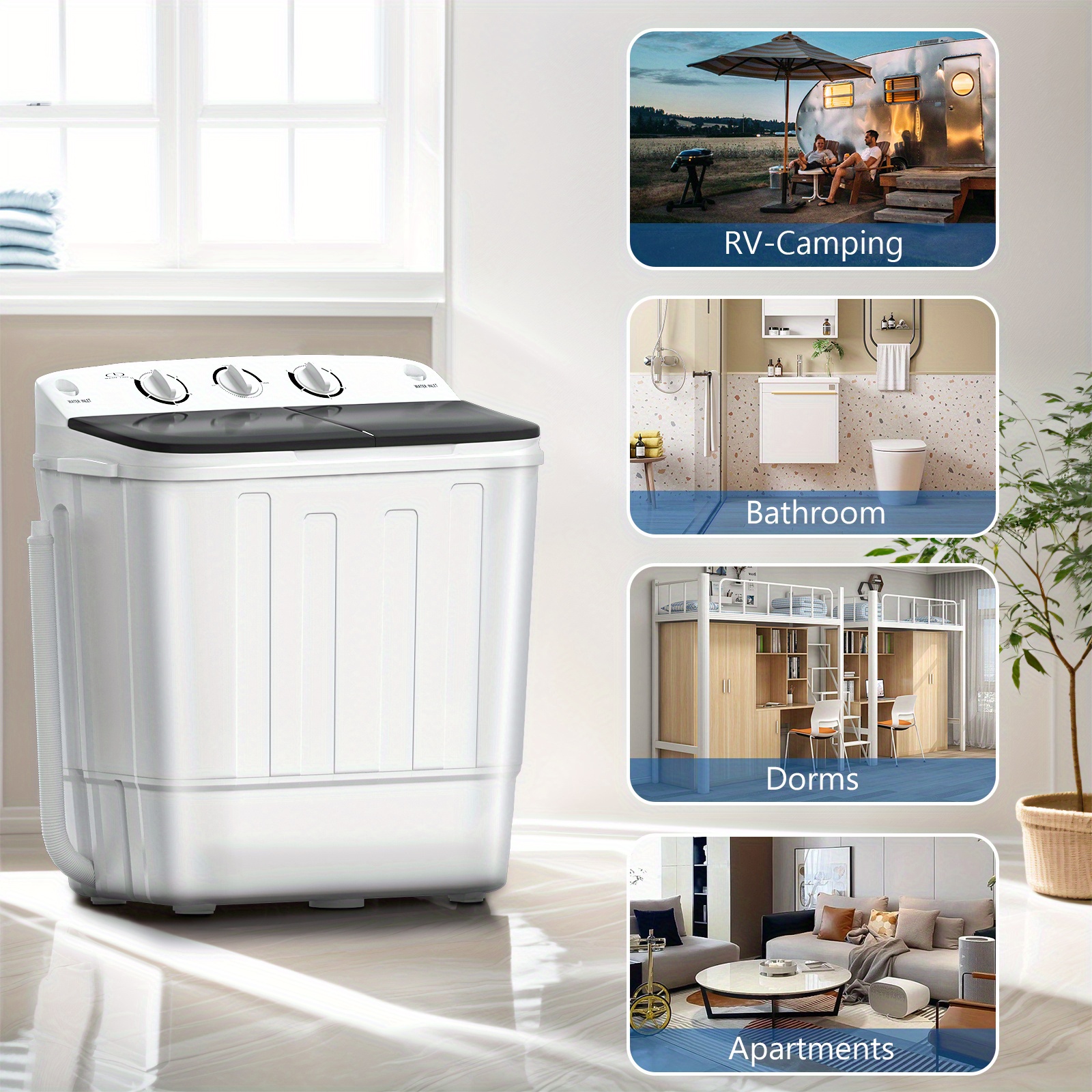 18/ 22/ 32Lbs Capacity Compact Mini Portable Double Drum Washer, Washing Machine, Free 8 Hangers And 1 Drying Rod - Saves Space, 1300 RPM, Saves Energy And Takes Care of Your Clothes - Great for Small Loads, Camping And Caravanning, Christmas Gift