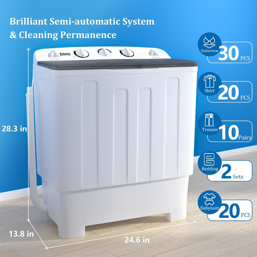 18/ 22/ 32Lbs Capacity Compact Mini Portable Double Drum Washer, Washing Machine, Free 8 Hangers And 1 Drying Rod - Saves Space, 1300 RPM, Saves Energy And Takes Care of Your Clothes - Great for Small Loads, Camping And Caravanning, Christmas Gift - Image 3